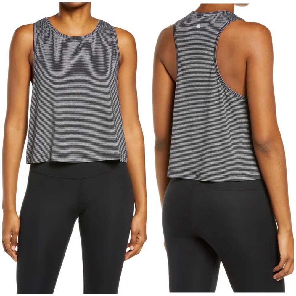 NEW Zella Work For It Stripe Tank Top Gray Black